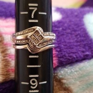 Sterling Silver Genuine Diamond 2 Ring Set Size 8